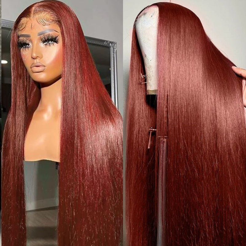 AMZHAIR Raw Vietnamese Hair Reddish Brown Color Straight Wigs 100% Human Hair 13x6 Hd Lace Frontal Wig Glueless 13x4 Lace Frontal Wigs for Black Woman(副本)
