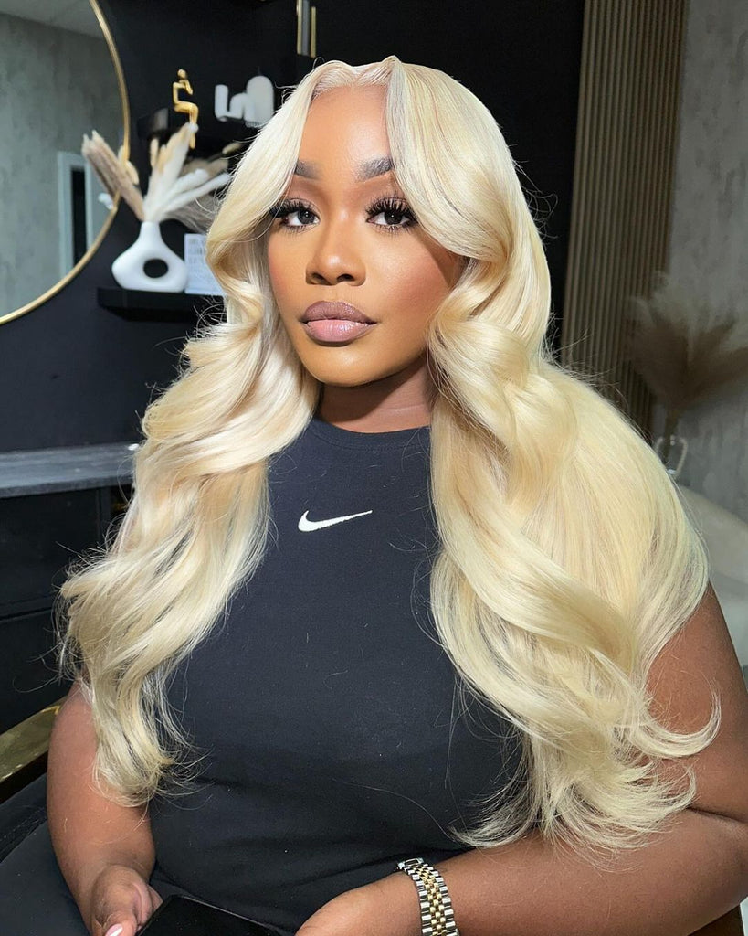 AMZHAIR Body Wave Honey Blonde 613# Colored Wigs Human Hair 13x4 13x6 Lace Frontal Wig Brazilian Human Hair Wigs for Women Loose Wave on Sale