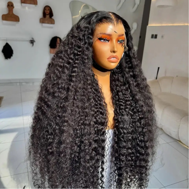 AMZHAIR Raw Vietnamese Hair Curly Wave Natural Black Color 13x6 Lace Wigs Human Hair 13x4 HD Full Lace Frontal Wigs 4x4 Lace Closure Wigs Glueless for Women