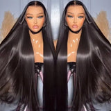 AMZHAIR Raw Vietnamese Hair Bone Straight Natural Black 180% Density 13x4 13x6 HD Lace Front Human Hair Wigs Pre Plucked 4x4 Lace Wigs For Black Women