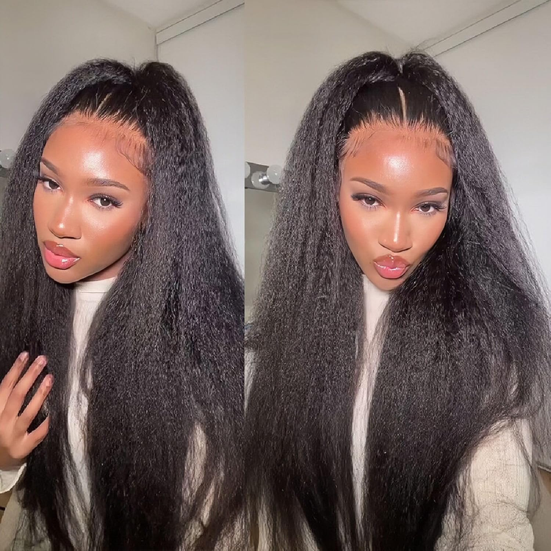 AMZHAIR Wholesale Raw India Hair Kinky Straight Natural Black Color 13x4 Lace Wigs Human Hair HD Full Lace Frontal Wigs 4x4 Lace Closure Wigs Glueless for Women