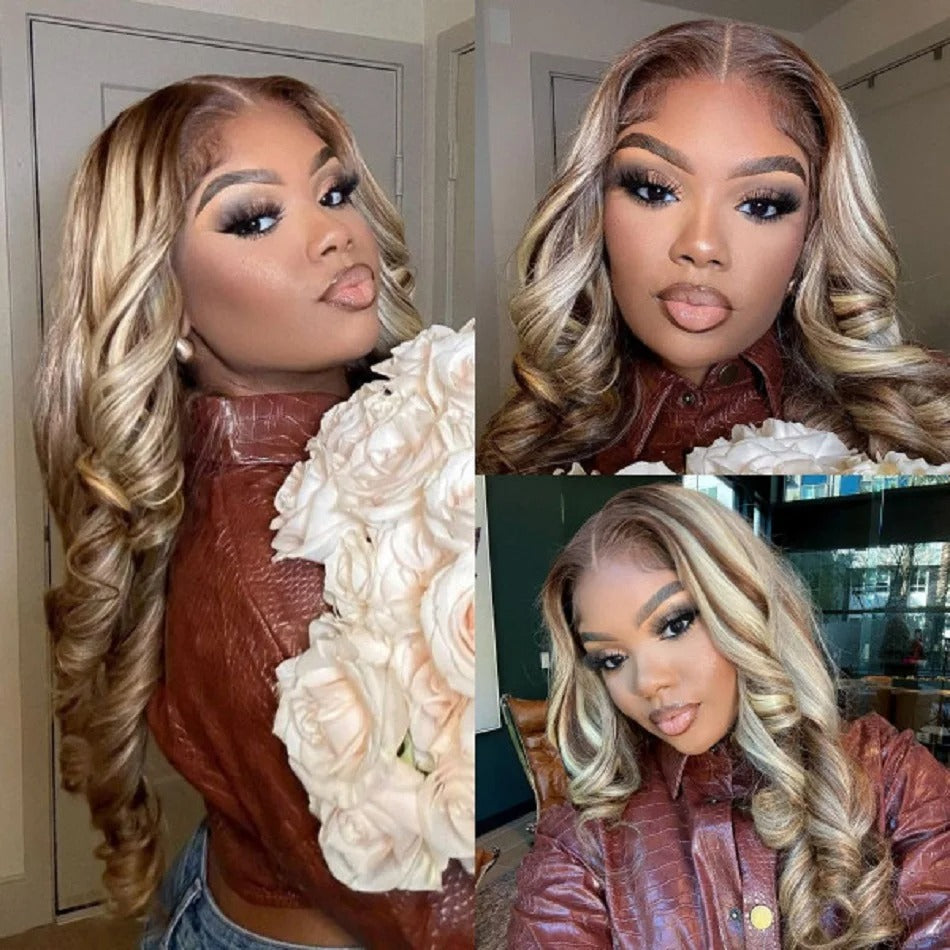 AMZHAIR Raw Vietnamese Hair 613/4# Color Body Wave Wigs 100% Human Hair Hd Lace Frontal Wig Glueless 13x4 Lace Frontal Wigs for Black Women