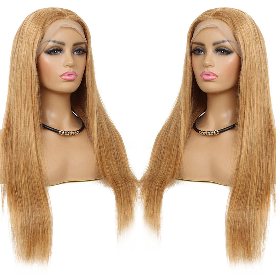 Honey Blonde 27# Pre Colored Straight Human Hair HD Lace Frontal Wig