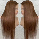 Silky Straight Human Hair 360 Transparent Lace Virgin Wigs 4# Brown Hair