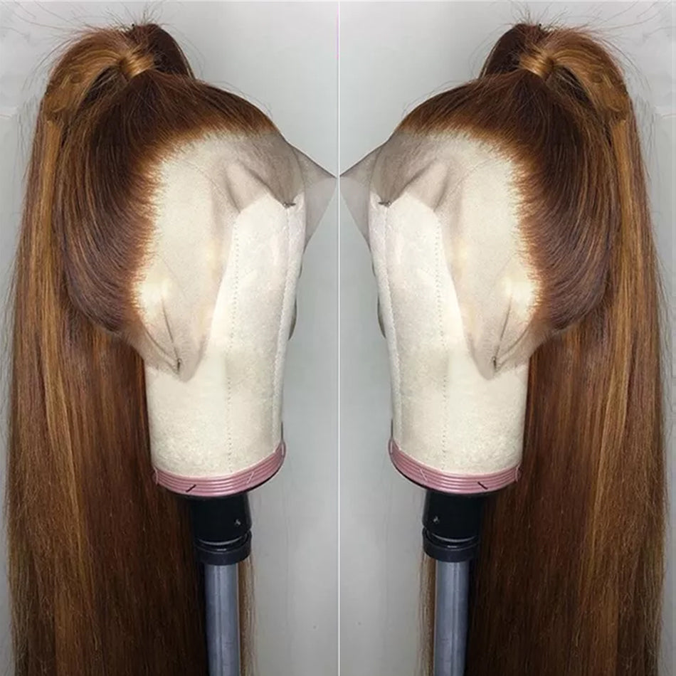 4# Brown Color Human Hair Wigs Transparent HD Frontal Lace