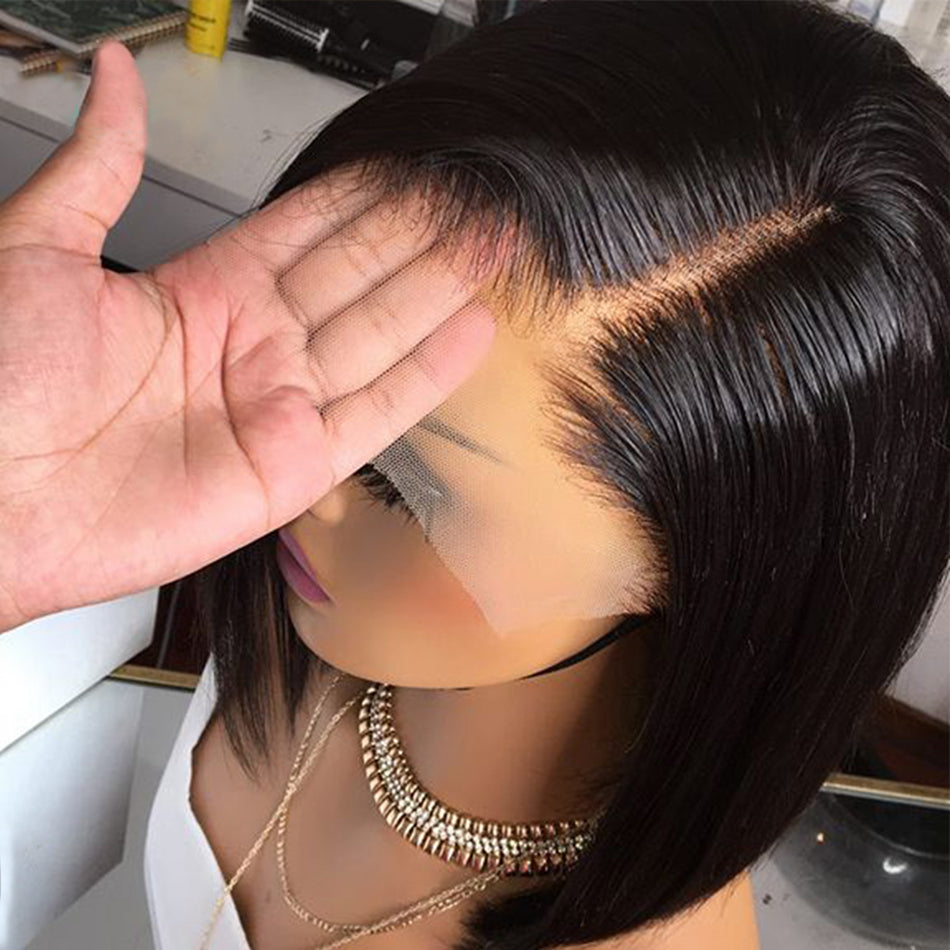 Hot Selling 180% Density High Quality Straight Human Hair Short Bob Wig HD Lace Front Wig Pre Plucked