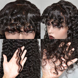 Trending Style Machine Made Wigs With Bangs Kinky Curly Human Hair High Density 180% Soft and Bouncy