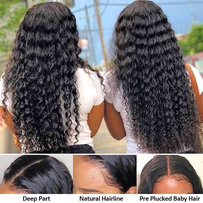 13x4 HD Transparent Deep Wave Lace Front Human Hair Wigs Pre Plucked For Black Women