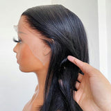 180% Density Pre Plucked HD Transparent Glueless Straight Lace Front Human Hair Wig