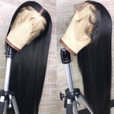 HD Transparent Glueless Lace Front Human Hair Wig Pre Plucked 180% Density Straight Lace Wig