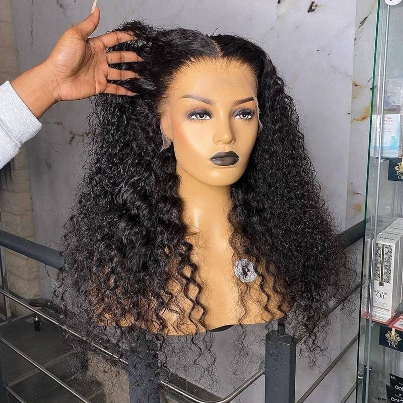 Curly Wave Brazilian Human Hair 13X4 HD Lace Lace Front Wig 180% Density Pre Plucked