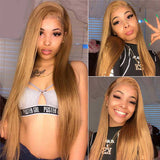 Honey Blonde 27# Pre Colored Straight Human Hair HD Lace Frontal Wig