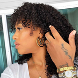 Trending Style Machine Made Wigs With Bangs Kinky Curly Human Hair High Density 180% Soft and Bouncy