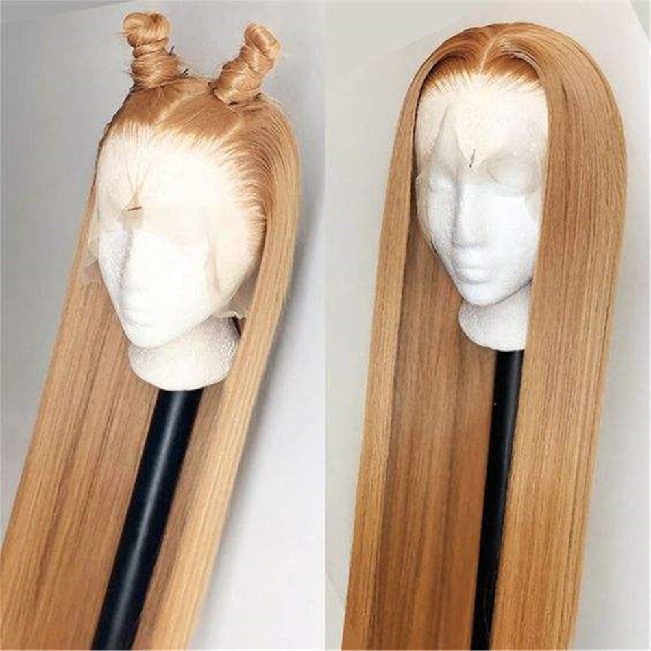 Honey Blonde 27# Pre Colored Straight Human Hair HD Lace Frontal Wig
