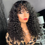 Trending Style Machine Made Wigs With Bangs Kinky Curly Human Hair High Density 180% Soft and Bouncy