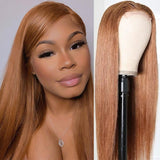 Color 30# Matte Brown Human Hair Transparent Lace Frontal Wig Plucked Natural Hairline