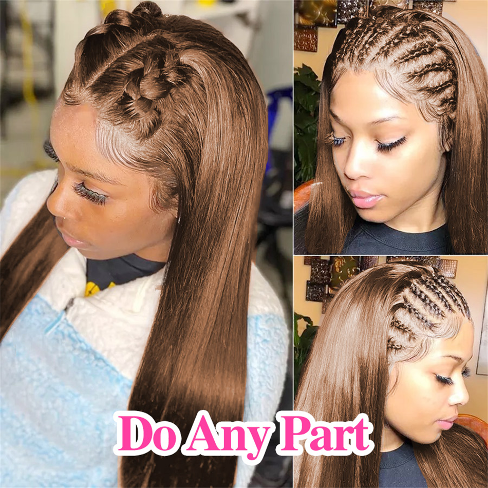 Silky Straight Human Hair 360 Transparent Lace Virgin Wigs 4# Brown Hair