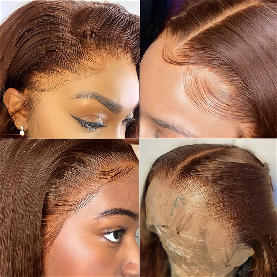 4# Brown Color Human Hair Wigs Transparent HD Frontal Lace