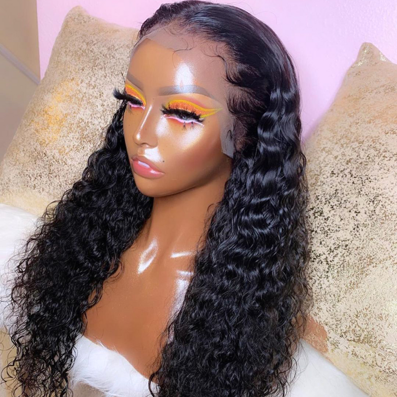 180% Density Water Wave Human Hair HD 13X4 Lace Front Wig Pre Plucked With Baby Hair