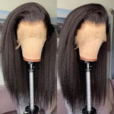 High Quality 180% Density Yaki Kinky Straight Human Hair HD Full Lace Front Wig Pre Plucked