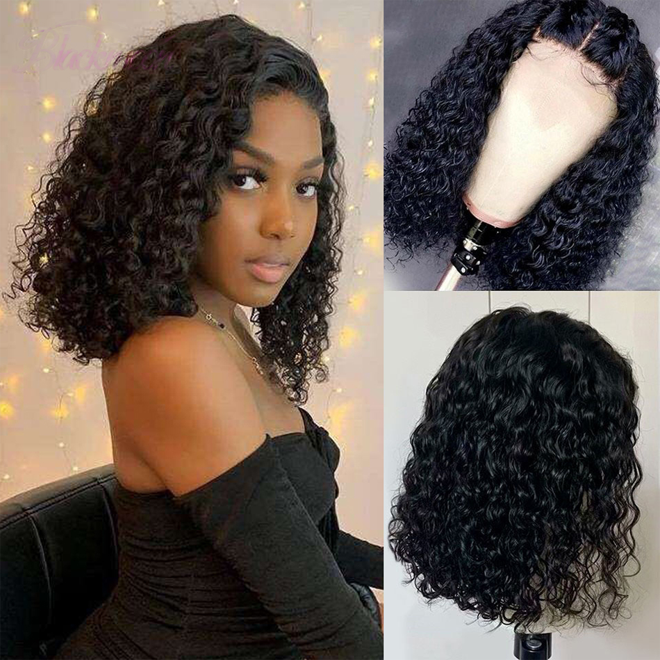 180% Density Deep Wave Human Hair Bob Style HD Transparent Lace Front Wig Pre Plucked