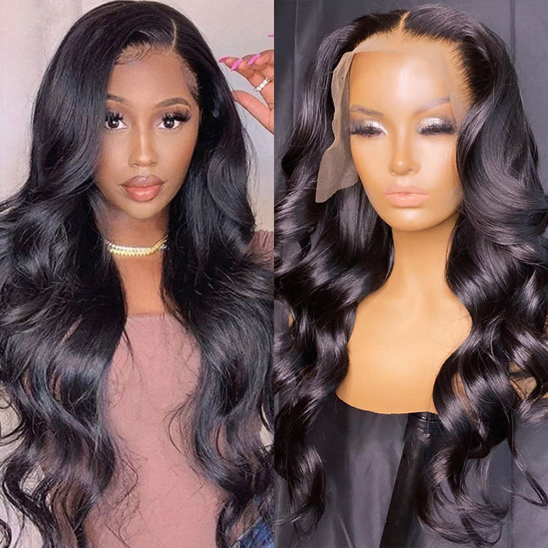 AMZHAIR Raw Hair Natural Black 180% Density 13x4 13x6 HD Lace Front Human Hair Body Wave Wig Pre Plucked 4x4 Lace Wigs For Black Women
