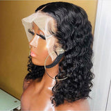 180% Density Deep Wave Human Hair Bob Style HD Transparent Lace Front Wig Pre Plucked