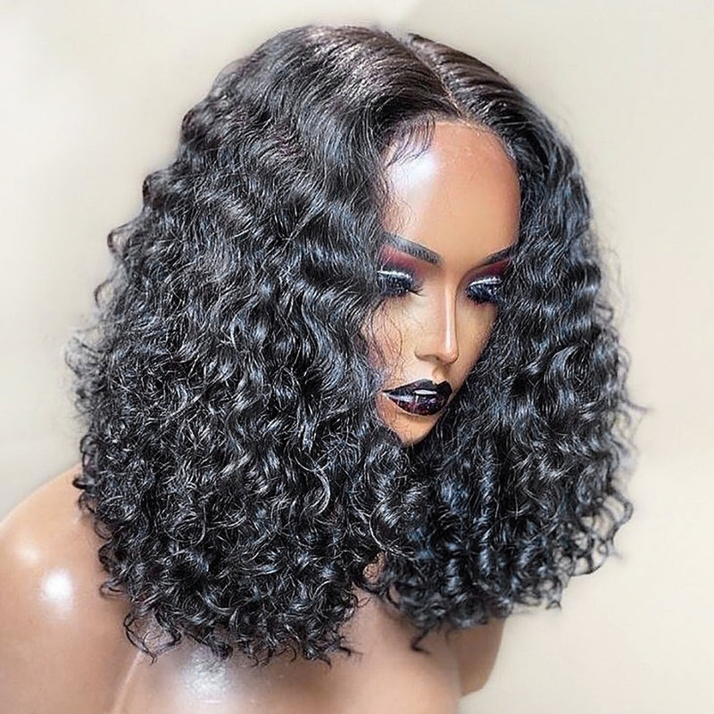 180% Density Afro Curly Wave Short BOB Wigs HD Transparent Lace Front Wig High Quality Human Hair