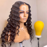 13x4 HD Transparent Deep Wave Lace Front Human Hair Wigs Pre Plucked For Black Women