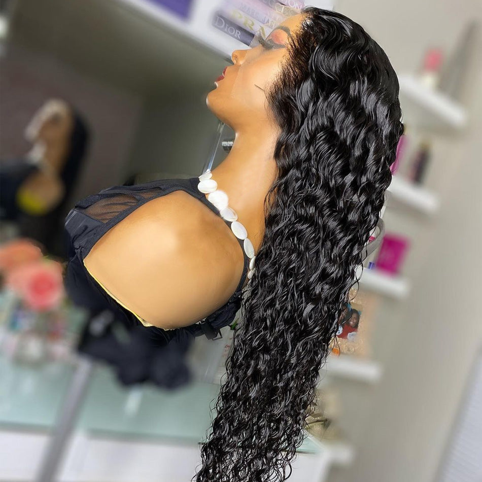 13x4 HD Transparent Deep Wave Lace Front Human Hair Wigs Pre Plucked For Black Women