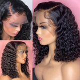 180% Density Deep Wave Human Hair Bob Wig HD Transparent Lace Front Wig Pre Plucked