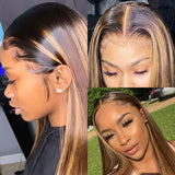 Highlight Wig Brown Ombre Colored Human Hair Lace Frontal Wig High Density