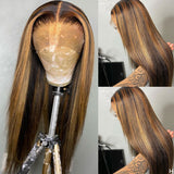 Highlight Wig Brown Ombre Colored Human Hair Lace Frontal Wig High Density