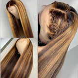 Ombre Highlight Color 4#/27# Stripes Human Hair 13x6 Transparent Lace Frontal Wigs