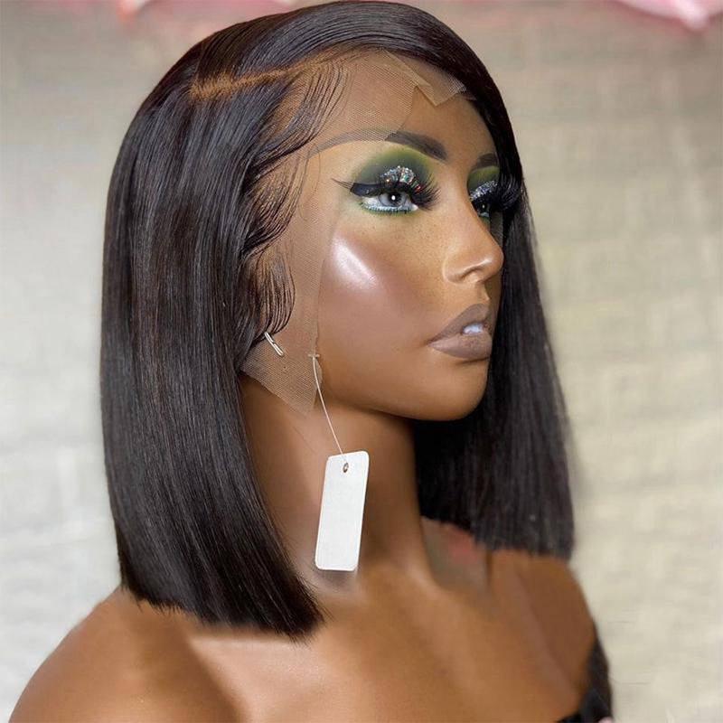 Pre Plucked Pixie Side Part Straight Bob Lace Frontal Wig HD Lace 180% Density