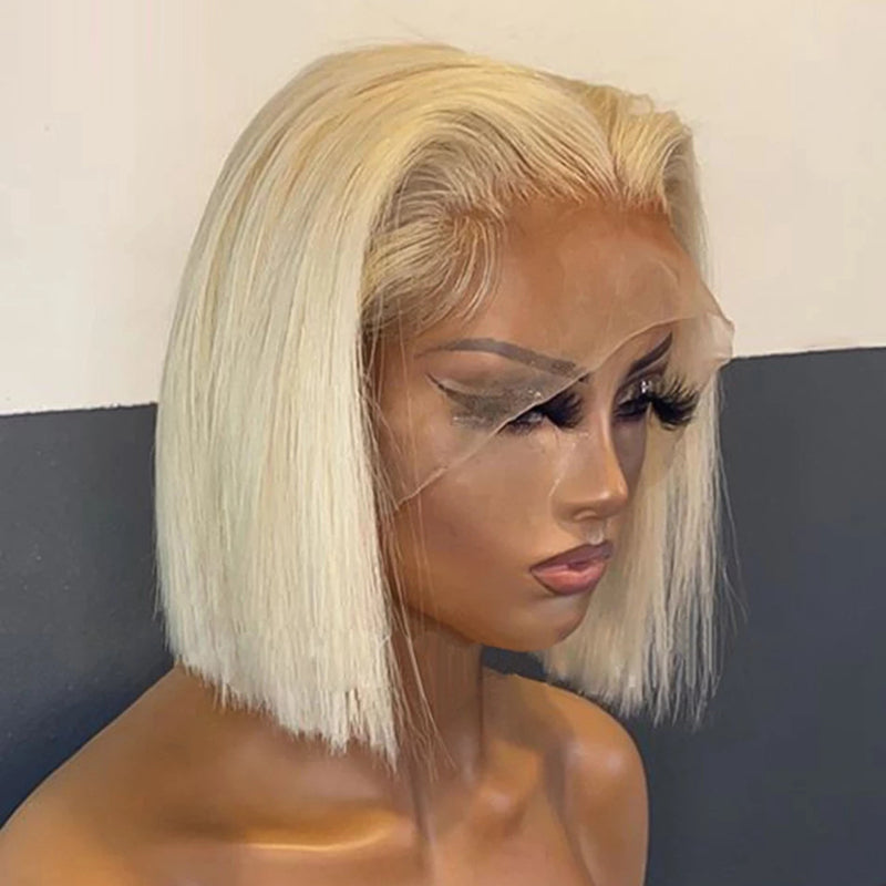 Pre Plucked 613 Blonde Bob Lace Frontal Wig Middle Part High Quality
