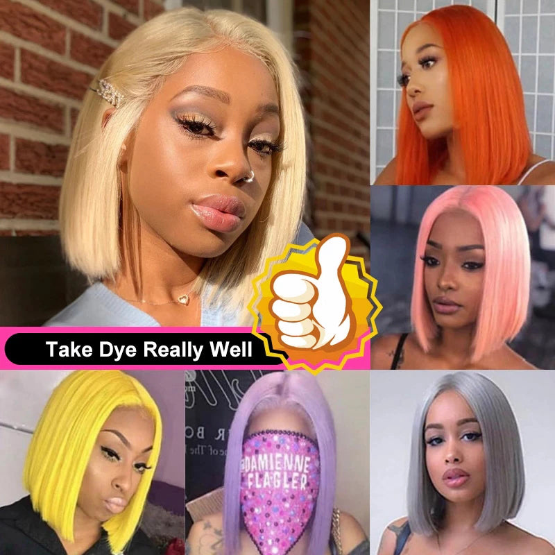 High Quality 613 Blonde Human Hair Short Bob Transparent Lace Front Wig Pre Plucked