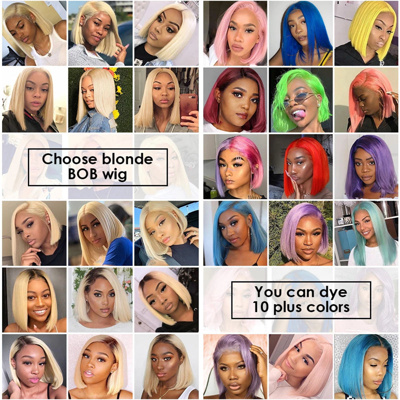 Pre Plucked 613 Blonde Bob Lace Frontal Wig Middle Part High Quality