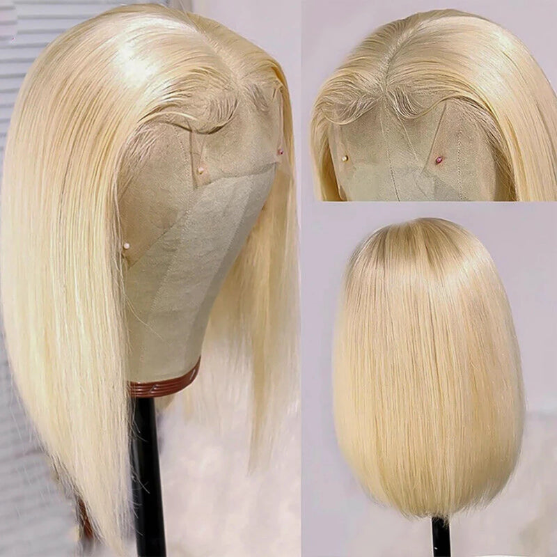 Pre Plucked 613 Blonde Bob Lace Frontal Wig Middle Part High Quality
