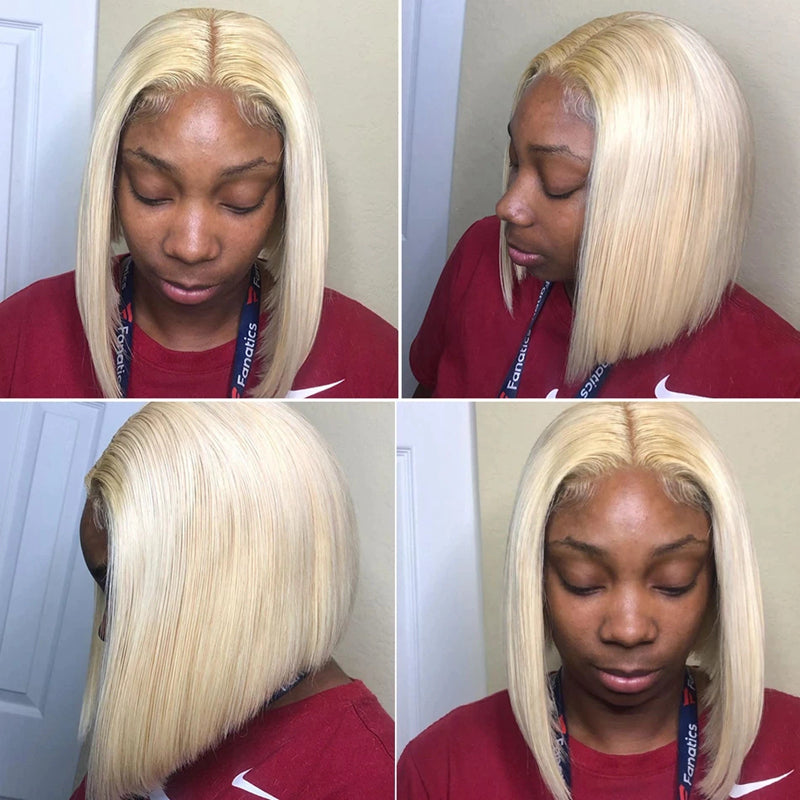 Pre Plucked 613 Blonde Bob Lace Frontal Wig Middle Part High Quality