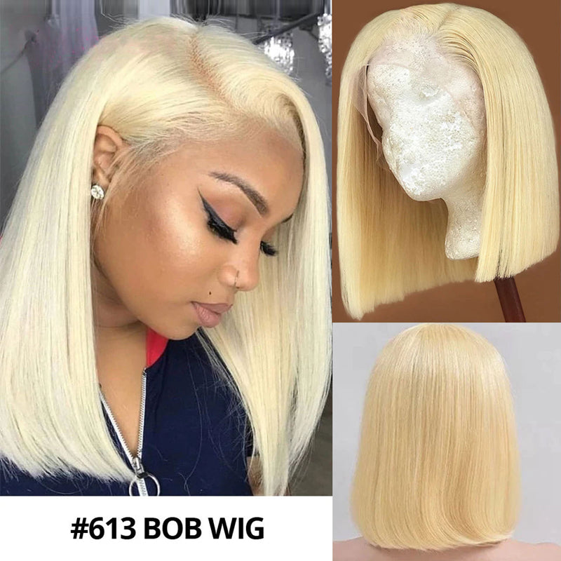 High Quality 613 Blonde Bob Lace Front Wig Pixie Side Part Best Human Hair
