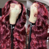 High Quality Body Wave Burgundy Bug 99J Lace Fronl Wig 180% Density Pre Plucked