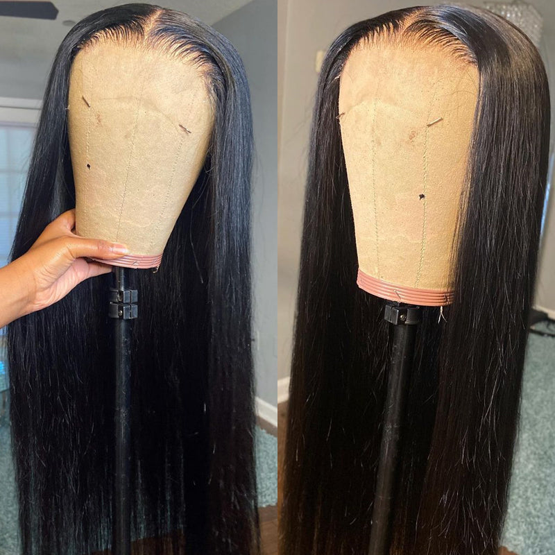 Straight Human Virgin Hair HD Transparent Lace Closure Wig Pre Plucked
