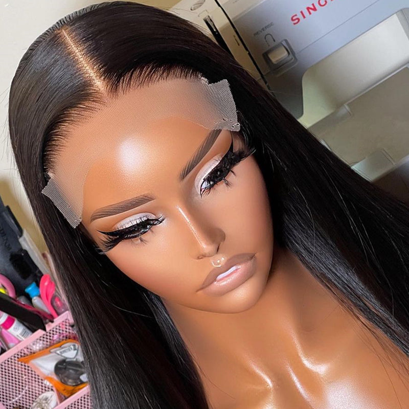 Straight Human Virgin Hair HD Transparent Lace Closure Wig Pre Plucked