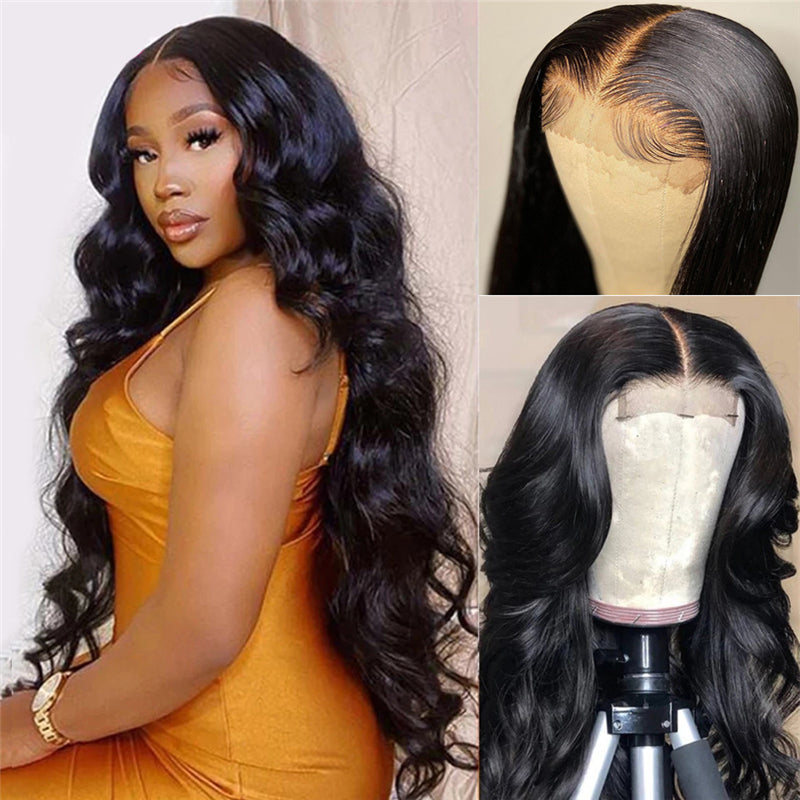 Pre Plucked Body Wave Closure Wig Affordable 180% Density Full End