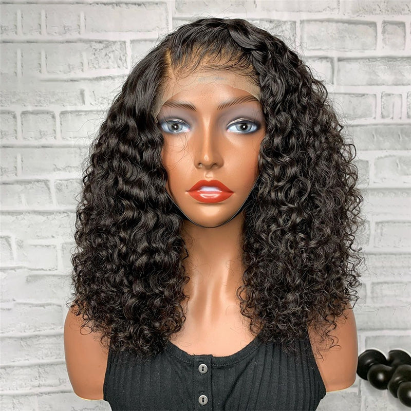 180% Density Afro Curly Wave Short BOB Wigs HD Transparent Lace Front Wig High Quality Human Hair