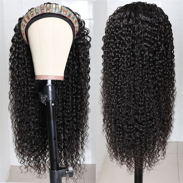 Trendy Kay - 14-20 Inch Kinky Straight Glueless Natural Black Human Hair  Curly (Temporary Curls) Scalp Top Headband Wig - HBW056