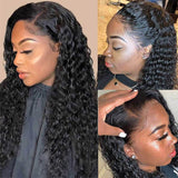 13x4 HD Transparent Deep Wave Lace Front Human Hair Wigs Pre Plucked For Black Women