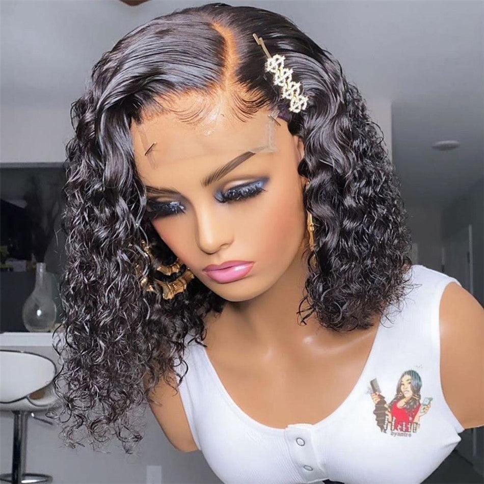 180% Density Afro Curly Wave Short BOB Wigs HD Transparent Lace Front Wig High Quality Human Hair