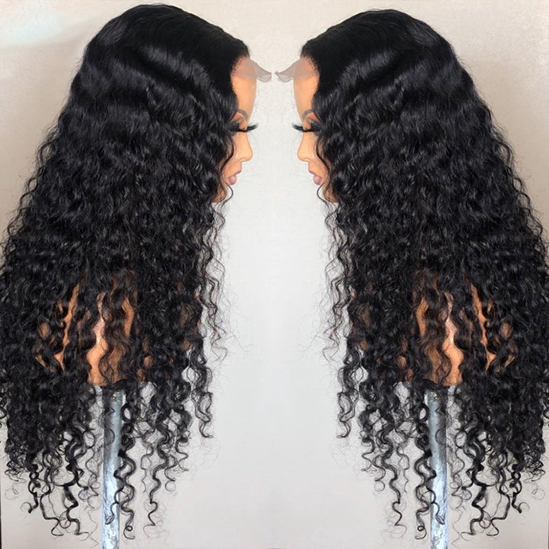 Affordable Deep Wave Lace Closure Wig 100% Human Hair High Density